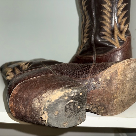 Tony Lama Cream and Brown Western Boots - Picture 2 of 3